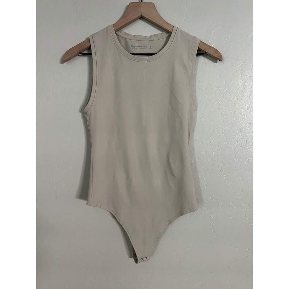 Abercrombie & Fitch Soft AF Collection Bodysuit Small Beige Sleeveless Crew Neck